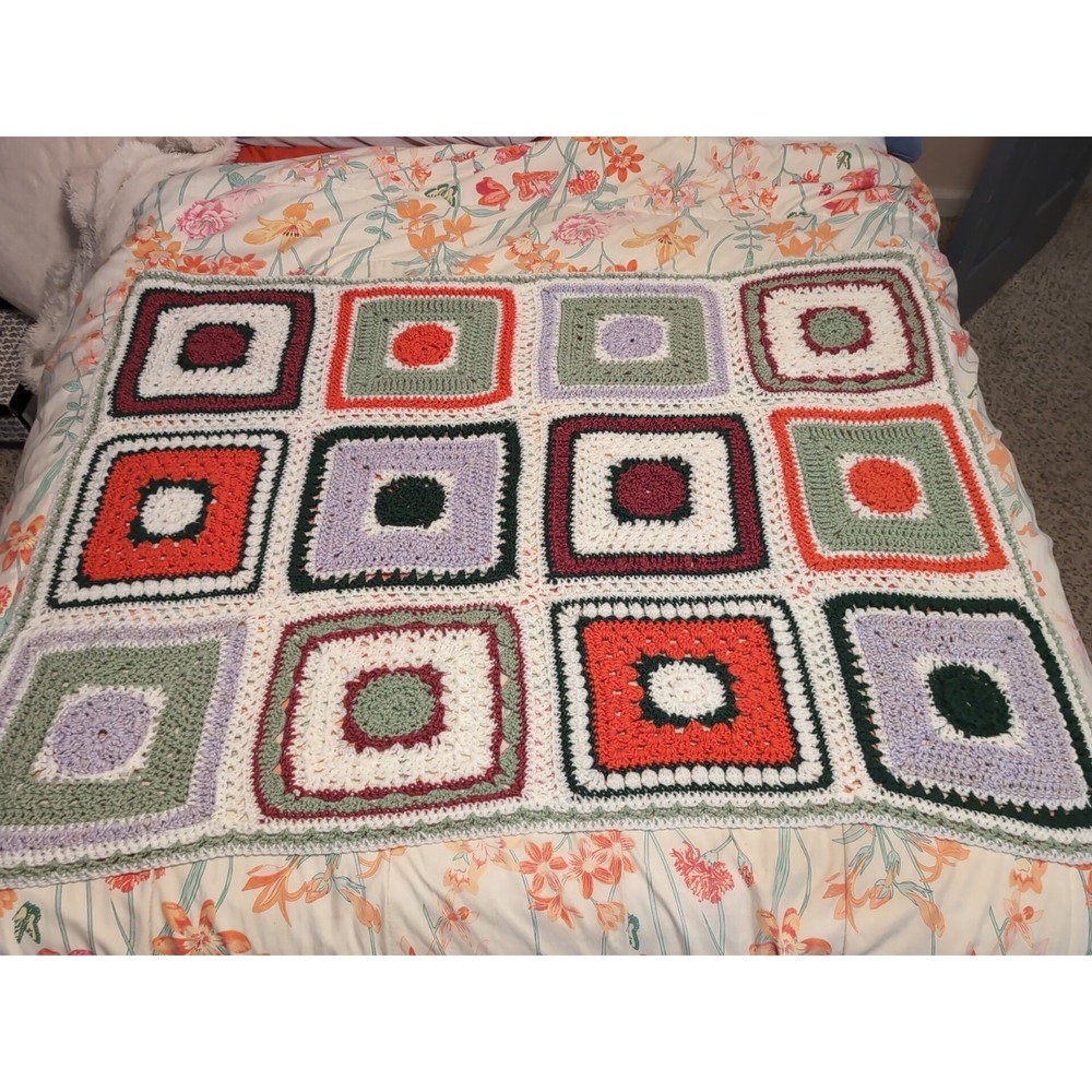 Vintage Handmade‎ Granny Square Afghan 39x52